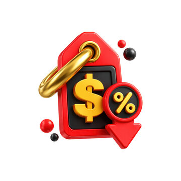 Price tag with dollar sign and discount arrow for sales.