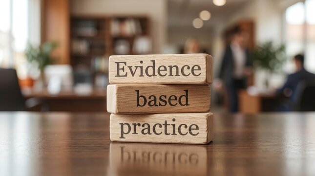 Stack of books with words evidence based practice in a library setting
