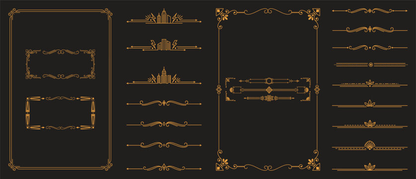 Elegant art deco vector frame and divider design elements for wedding invitations and menus