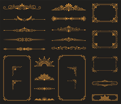 Comprehensive set of vintage art deco vector frames and dividers for elegant invitations