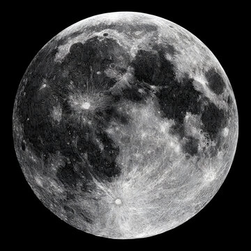 Full moon with a richly cratered lunar surface rendered in a classic scratchboard engraving style, showcasing intricate impact craters, rugged maria, and finely textured lunar terrain.