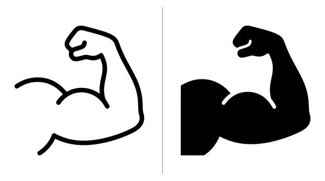 Biceps muscle icon set with flexing arm symbols for fitness and strength training