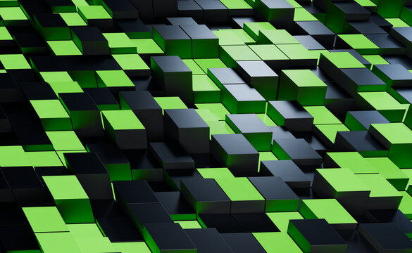 Vivid Green 3D Mosaic of Layered Blocks