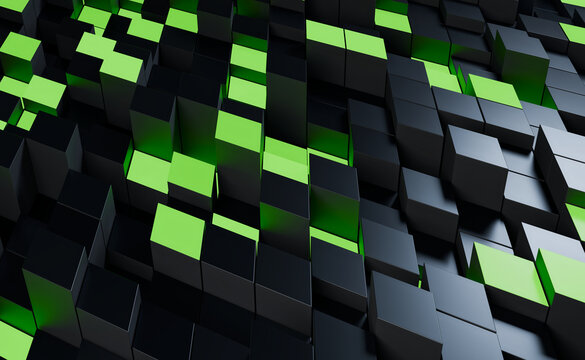 Metallic 3D Columns with Electric Green Accents