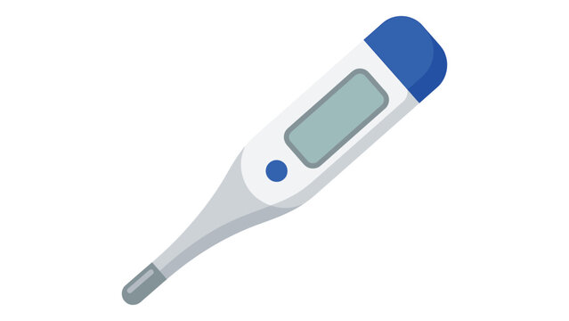 Digital Thermometer with Blue Cap and Grey Display Screen Vector Illustration