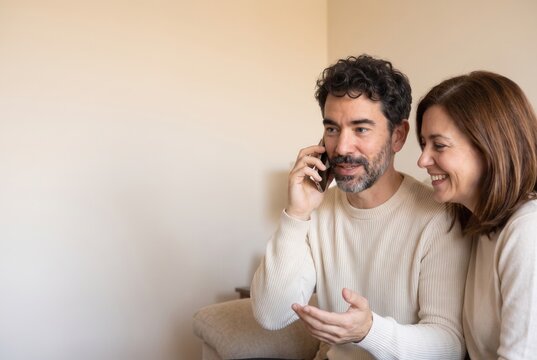 Couple enjoying a relaxed conversation at home