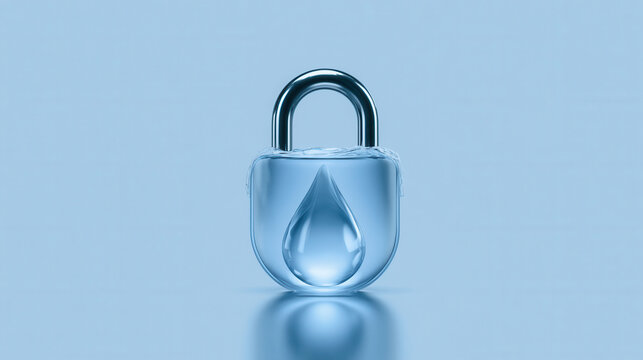 Transparent water lock symbol for resource security concept