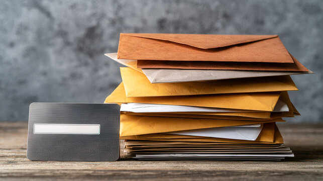 Stack of envelopes with blank card for billing concept