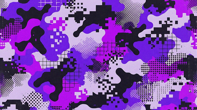 Modern purple digital camouflage pattern, tactical urban camo background, pixelated military texture for gaming, streetwear and apparel