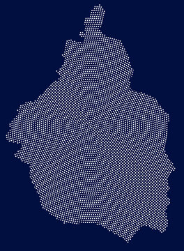 Mexico City Map Without Political Boundaries in Black and White Halftone Style, on blue background
