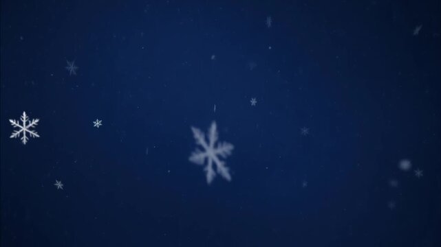 Realistic snowflakes falling on deep blue winter night background with subtle gentle frost motion atmosphere