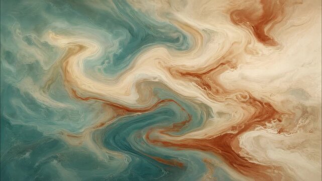 Abstract marble fluid flowing with swirling teal and brown acrylic ink waves for creative graphic backgrounds