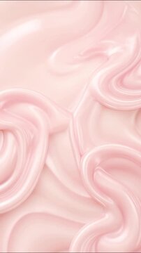 Glossy pink cream swirling smoothly, showing luxurious cosmetic texture and elegant flowing waves in motion