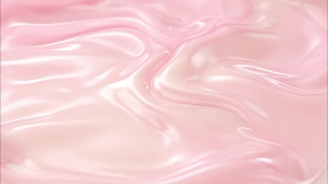 Thick pink cosmetic cream flowing smoothly over surface, showing luxurious texture and shiny glossy finish