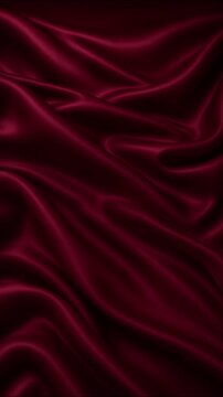Luxurious deep red satin fabric flowing in soft elegant waves, creating an abstract burgundy silk drapery background