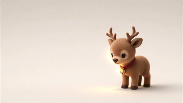 Cute reindeer toy standing on white background while nodding its head and blinking during christmas holiday season