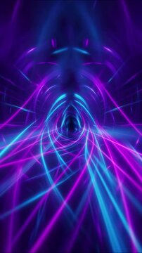 Glowing neon laser beams crossing through dark digital space, forming an abstract futuristic tunnel animation