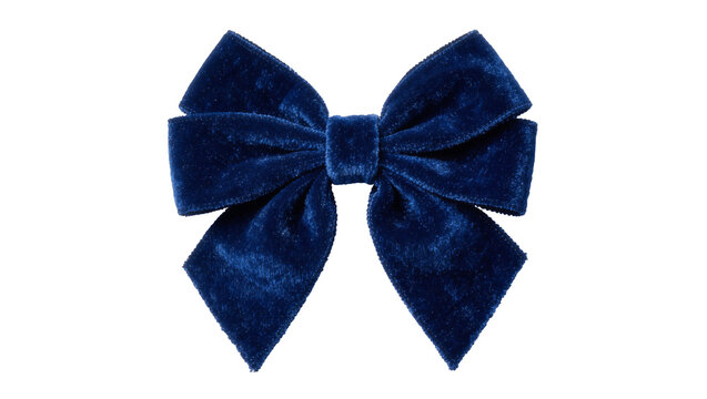 Deep blue velvet bow with soft texture, isolated on transparent background