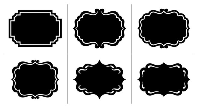 Ornate frames set with decorative borders for labels and signage