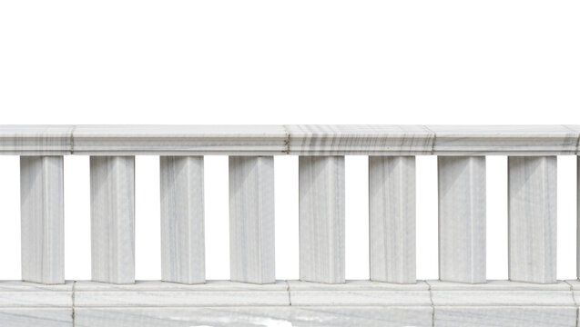 Classical marble balustrade with vertical posts, isolated on transparent background