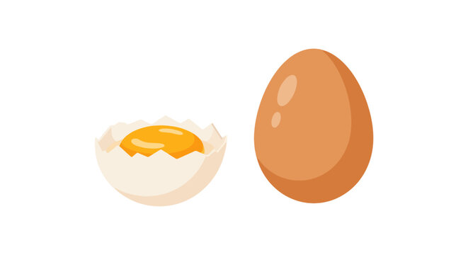 Broken egg and whole egg depicted in a colorful vector illustration