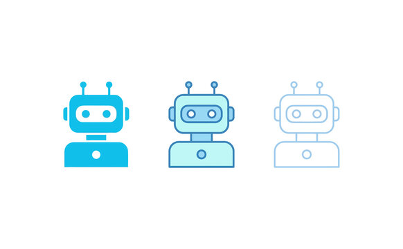 Blue robot head icon vector illustration set