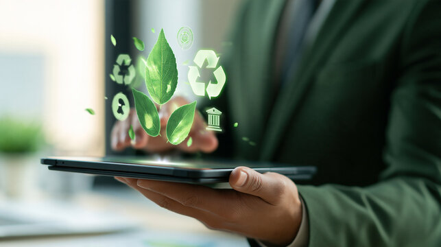 Executive holding a tablet in close side view