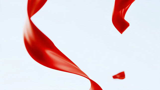Flowing red silk ribbon twists through clean white space in elegant abstract design for branding and advertising.