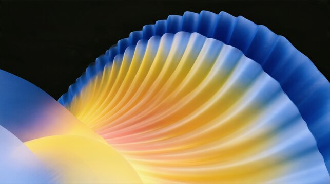Vibrant blue and yellow ribbon waves fan outward in a dynamic abstract design for branding and banner backgrounds.