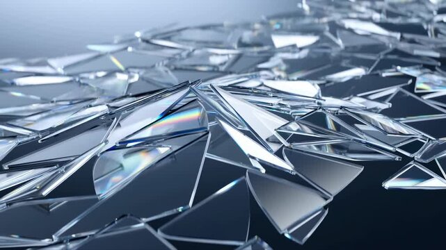 Reflective metallic shards drift across a dark geometric surface. Technology presentations, luxury brand graphics, and corporate title sequences.
