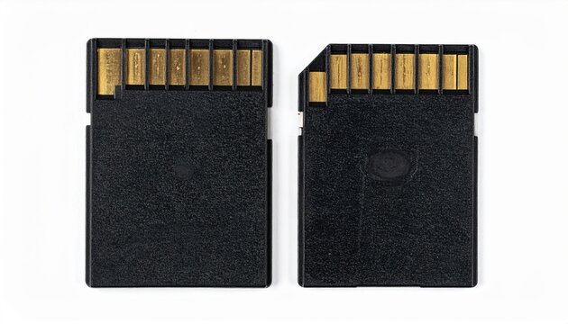 Single SD memory card with an unmarked label, isolated on pure white background.