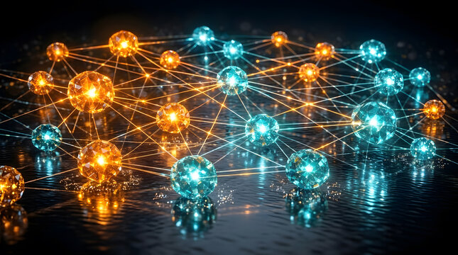 Glowing crystal network connection background
