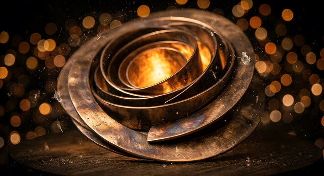 Abstract glowing metallic concentric sculpture