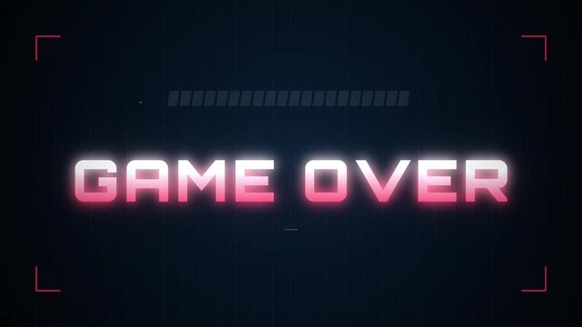 Retro video game screen displays loading bar and game over text with glitch effect on dark background