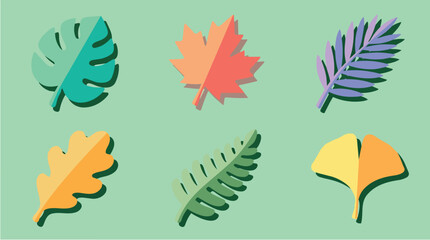 Fototapeta premium Colorful Leaf Pattern Set in Gradient Shades