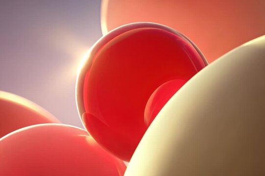 Glossy red abstract forms curve through warm peach light in a smooth fluid composition for branding and design.