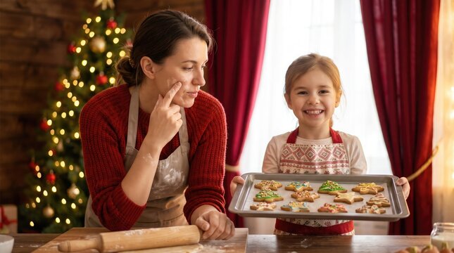 Emotional reunion of mother and daughter during christmas with a festive holiday dinner