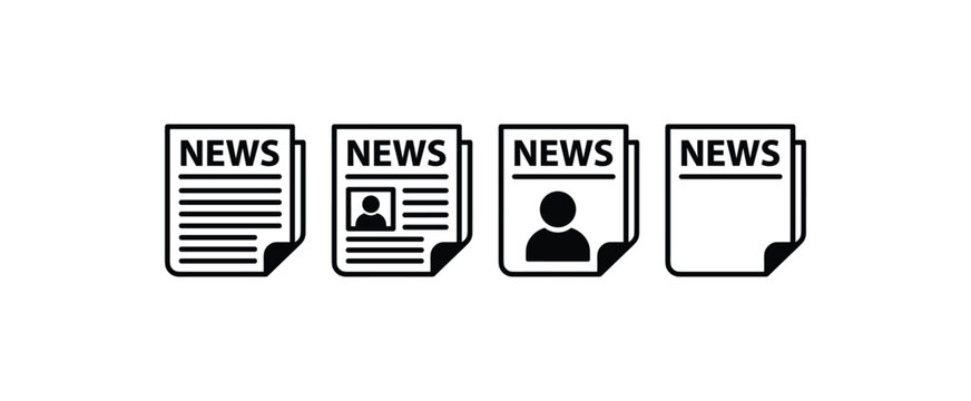 Newspaper Icons: A set of four distinct newspaper icons, each labeled 'NEWS', represent different articles and formats of daily news.
