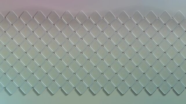 Appearing seed starting glossy tiles expanding across soft backdrop filling frame light band moving