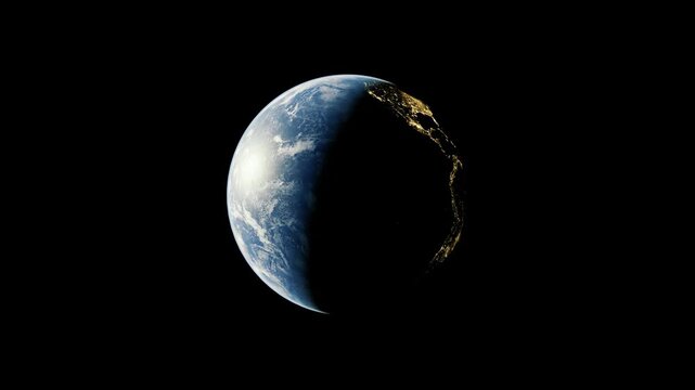 Earth Rotating in Space with City Lights on the Night Side infinite loop