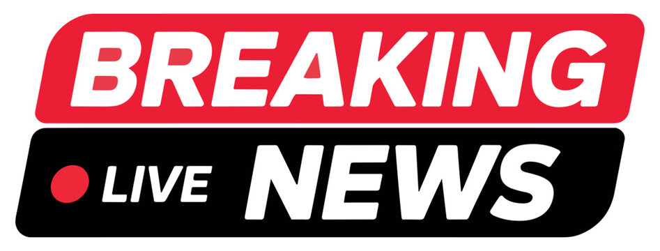 Breaking Live News Graphic: A bold graphic displaying BREAKING NEWS in prominent white letters against a red and black background, with LIVE in smaller white letters next to a red dot.