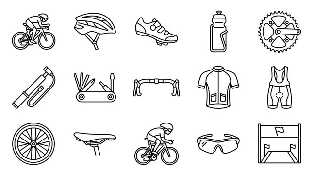 Diverse Cycling Gear and Equipment Icons