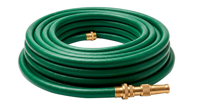 Green garden hose coiled Isolated on transparent background