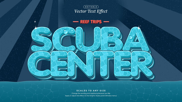 Scuba Center Turquoise Water Text Effect with Dew Drops and Light Rays