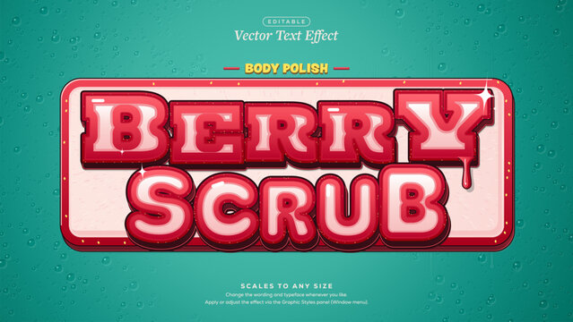 Berry Scrub Crimson Glossy Seed Fleck Text Effect on Teal Droplets