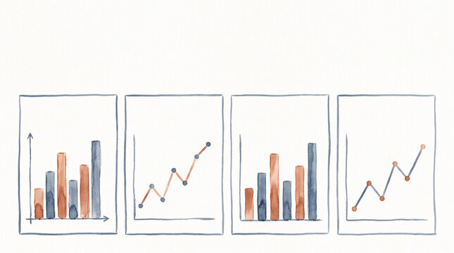 Hand drawn chart panel with bar chart and line graph showing business data growth and analytical comparison on white background