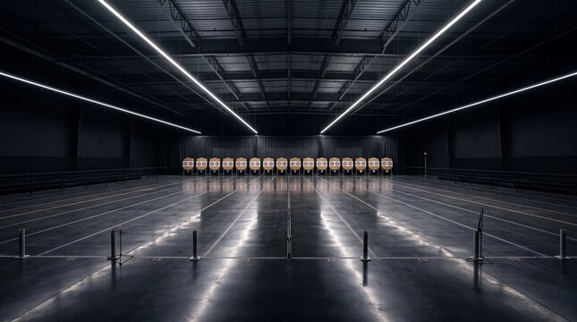 Empty Indoor Archery Range with Targets in Modern Hall