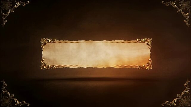 Glowing gold frame sparking beaded edge on parchment over dark backdrop as lower-right glow rises