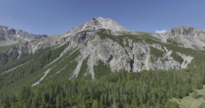 Piz Daint and Ofenpass area, drone shot, Minschuns, Tschierv, Graub&uuml;nden, Switzerland