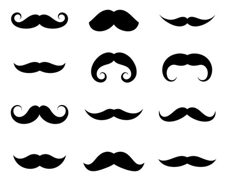 Collection Of Black Mustache Silhouette Vector Icons
